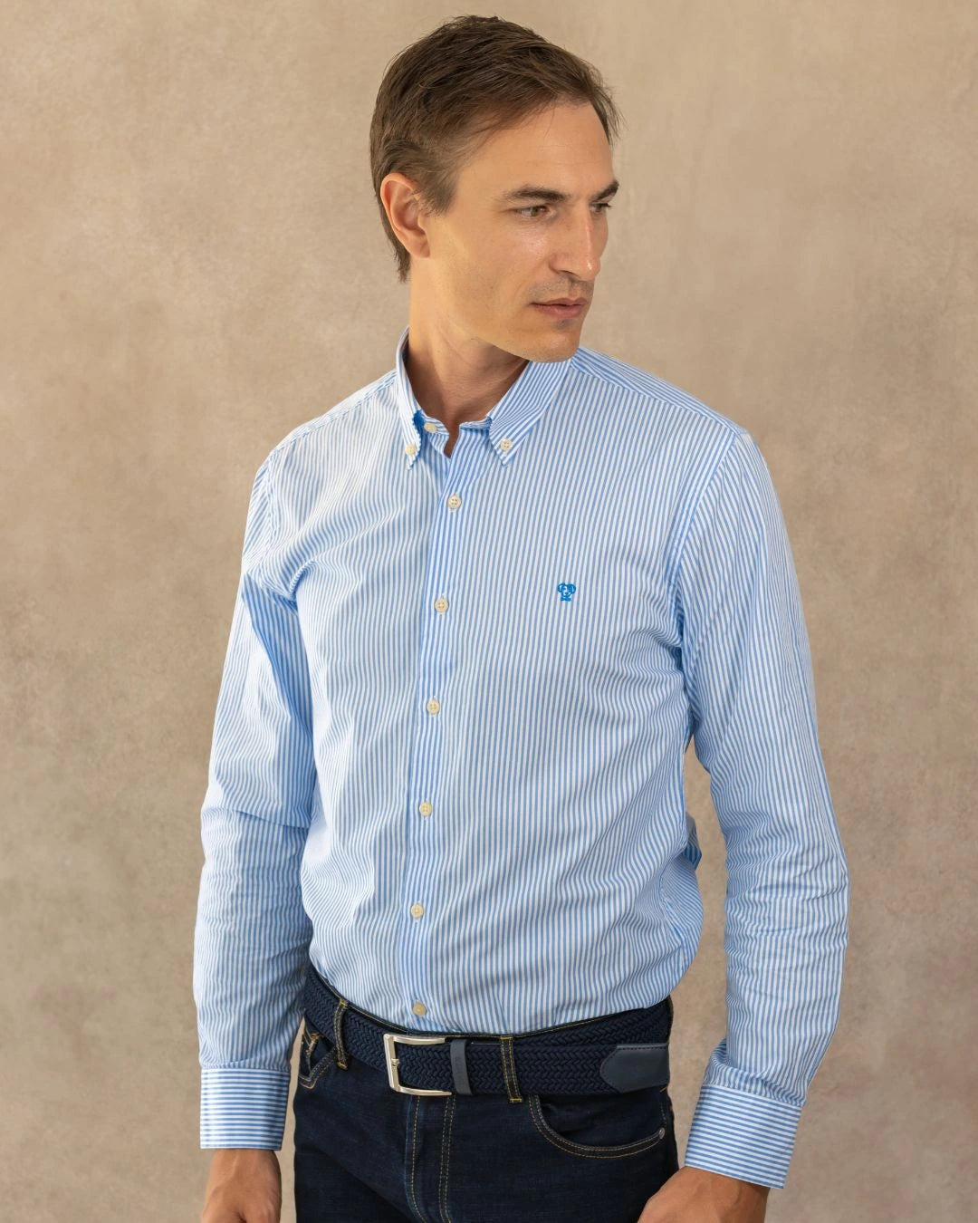 Camisa Antimanchas Popelina Rayas Azul Yale