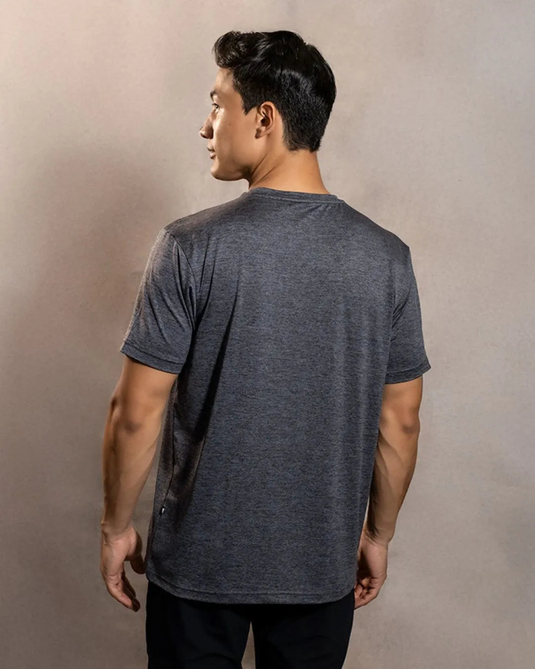 Camiseta Performance Gris Jaspe antiarrugas para hombre marca DANTE tallaje regular fit foto espaldas 