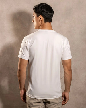 Camiseta antimanchas Blanco logo gris hombre marca DANTE tallaje regular fit foto espalda