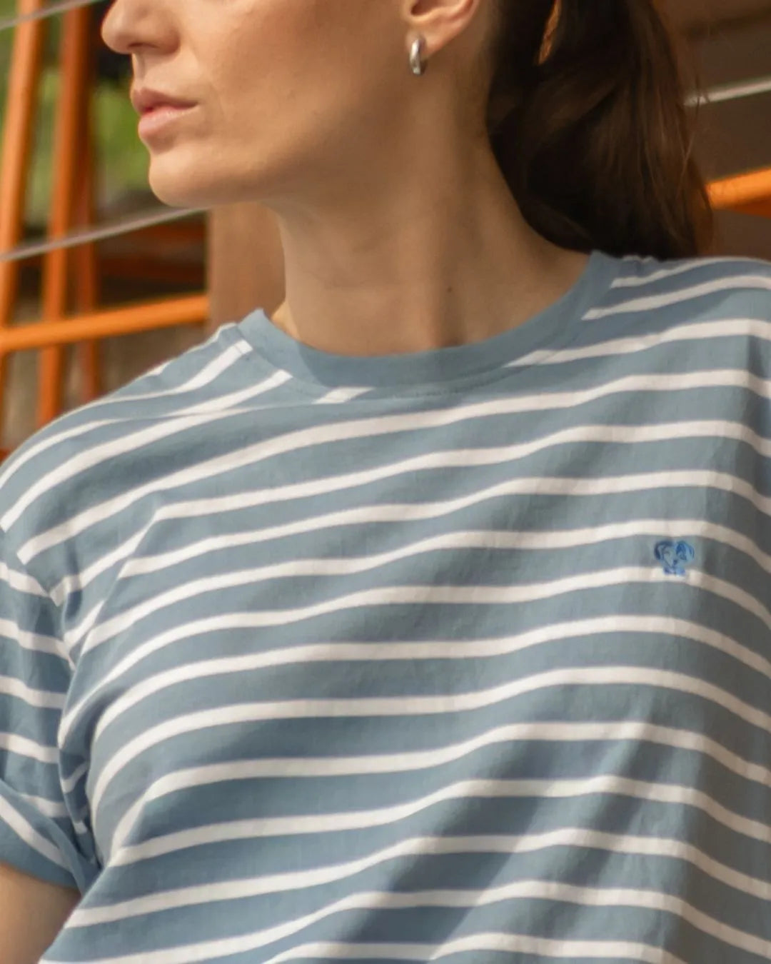 Camiseta Antimanchas de Mujer Rayas Azul Stone - Relaxed Fit