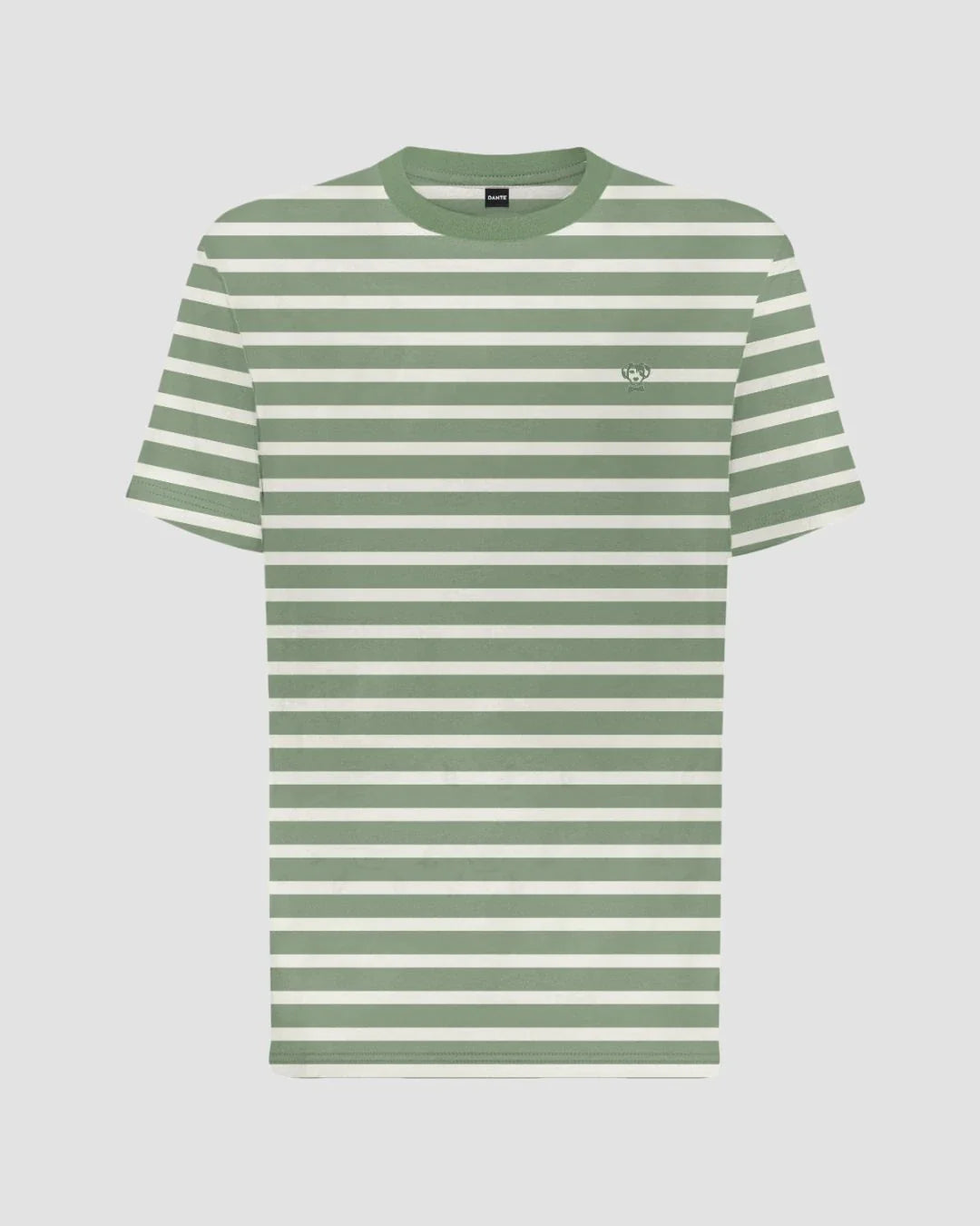 Camiseta antimanchas Rayas verde sage hombre marca DANTE tallaje regular fit foto mockup