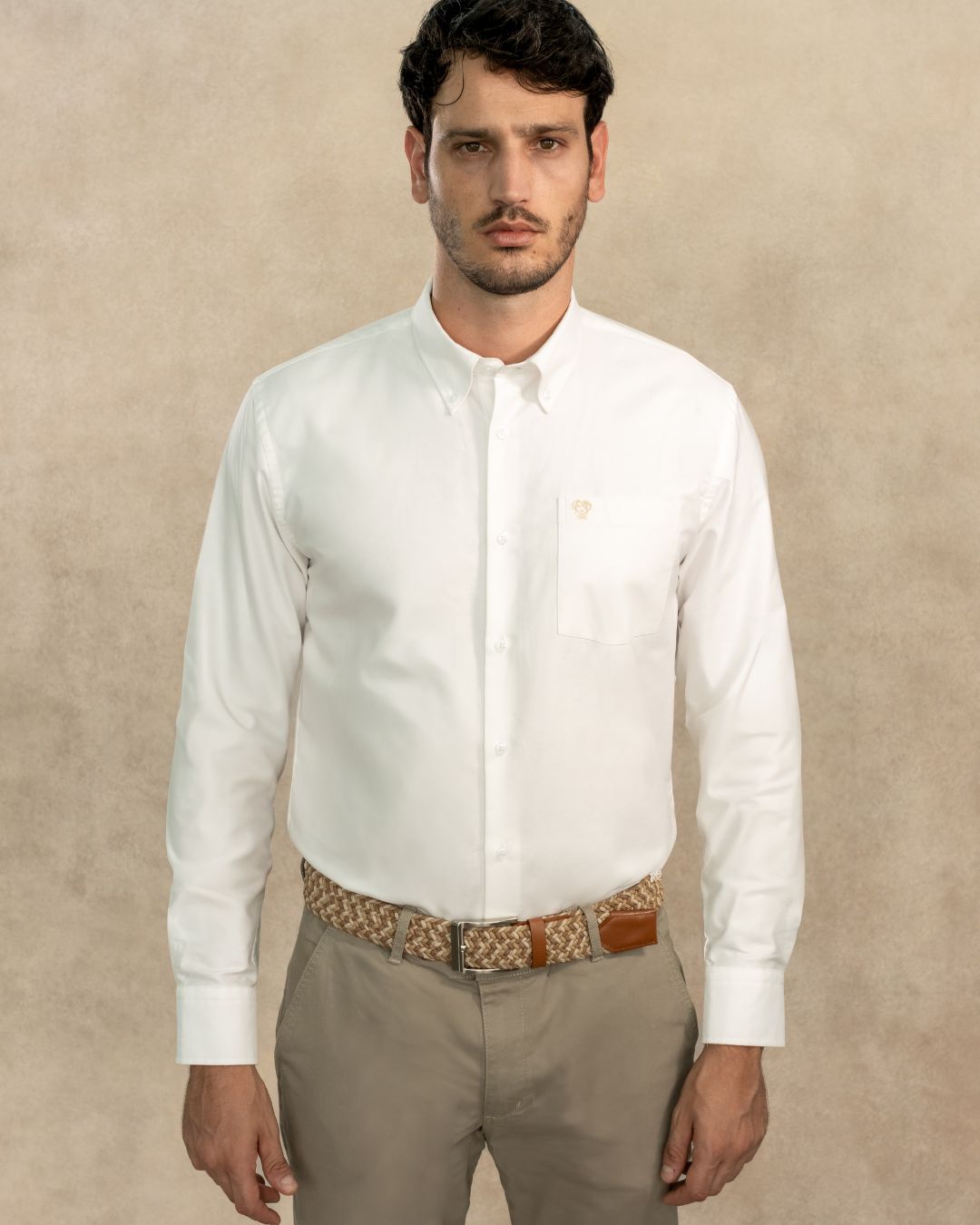 Camisa Antimanchas Oxford Cloth Blanca con Bolsillo Logo Contraste - Talla Regular