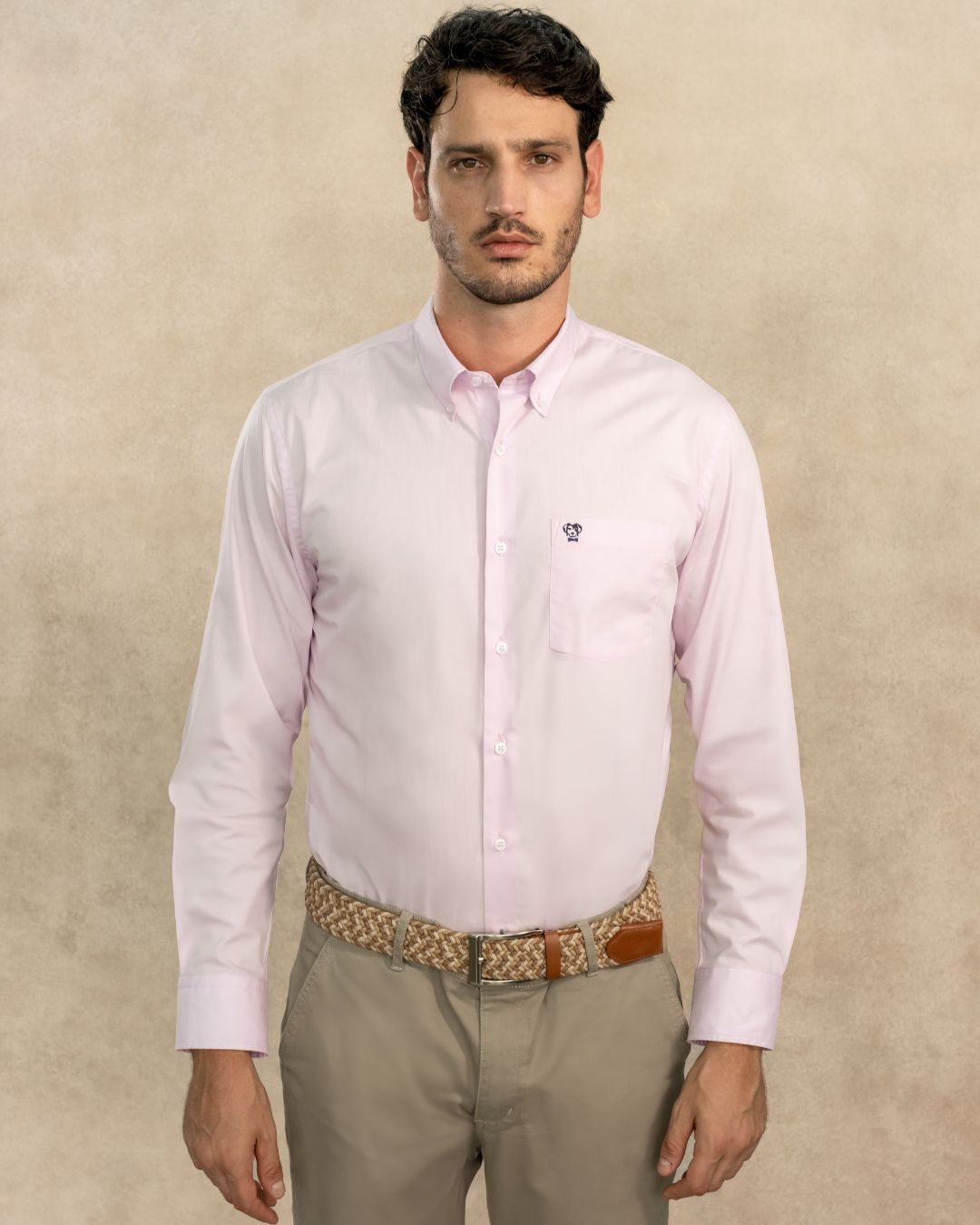 Camisa Antimanchas Popelina Light Pink Con Bolsillo Logo Azul - Talla Regular