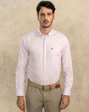 Camisa Antimanchas Popelina Light Pink Con Bolsillo Logo Azul - Talla Regular