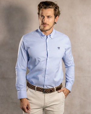 Camisa Antimanchas Oxford Rayas Azul Yale