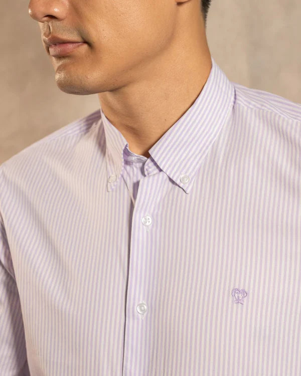 Camisa Antimanchas Popelina Rayas Lilac Logo Contraste