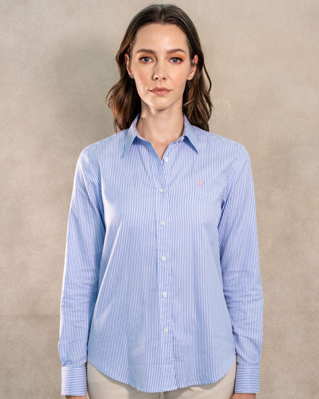 Camisa Antimanchas Oxford de Mujer Rayas Azul Yale