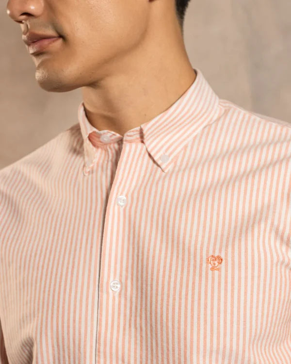 Camisa Antimanchas Oxford Rayas Coral