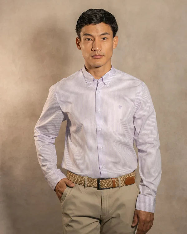 Camisa Antimanchas Popelina Rayas Lilac Logo Contraste