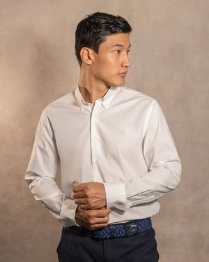 Camisa Antimanchas Popelina Blanco Logo Azul Claro