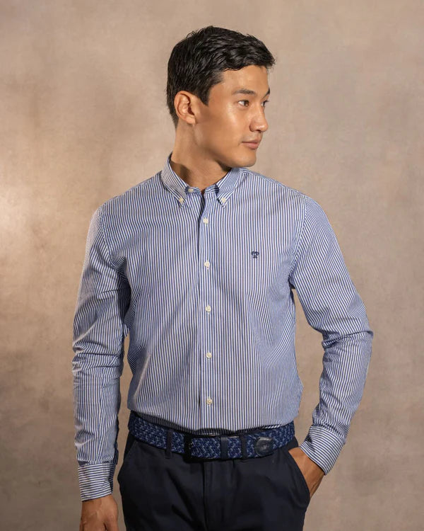 Camisa Antimanchas Popelina Rayas Azul Oscuro