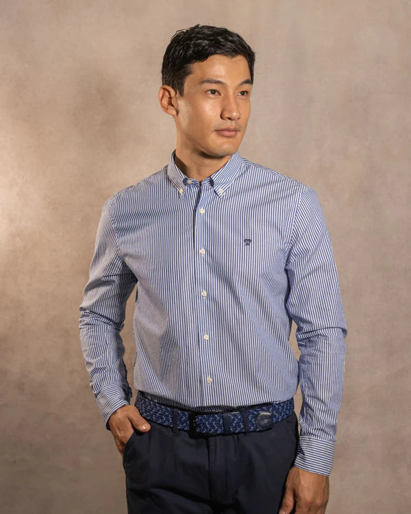 Camisa Antimanchas Popelina Rayas Azul Oscuro