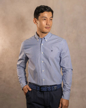 Camisa Antimanchas Popelina Rayas Azul Oscuro