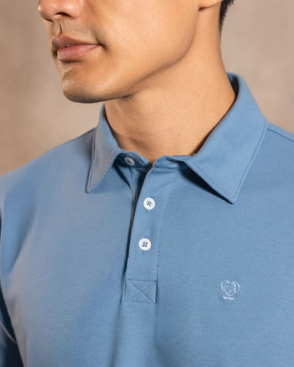 Polo Antimanchas Cuello Rigido Azul Chino