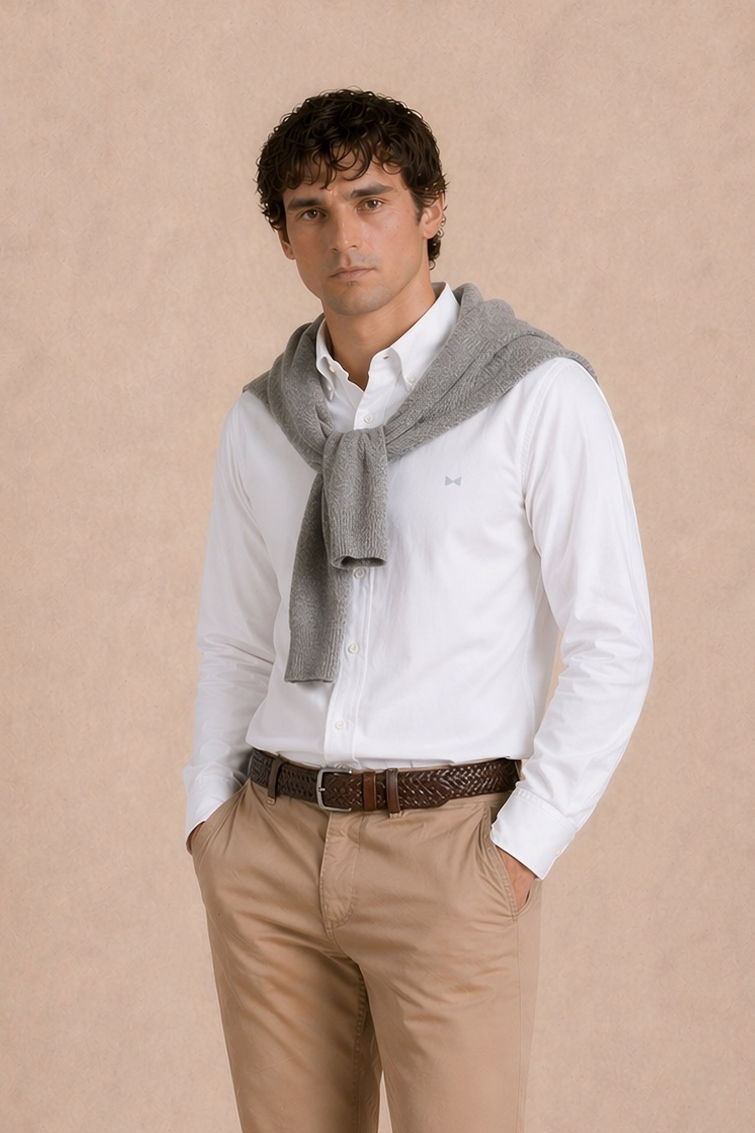 Camisa Antimanchas Popelina Blanca Logo Gris Claro - Talla Regular