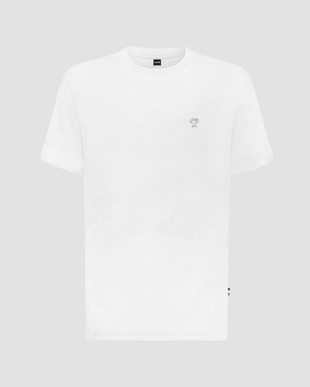 Camiseta antimanchas manga corta blanca logo gris tallaje regular fit para hombre marca DANTE foto mockup