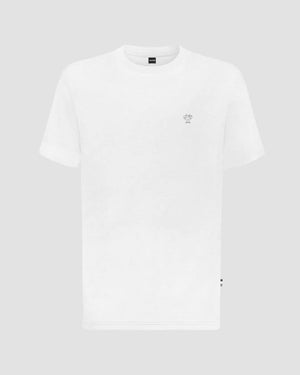 Camiseta antimanchas manga corta blanca logo gris tallaje regular fit para hombre marca DANTE foto mockup