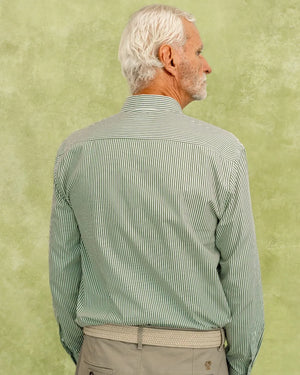 Camisa antimanchas Popelina Rayas Verde Oscuro para hombre marca DANTE tallaje regular fit foto espalda